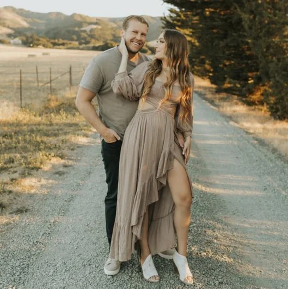 Free People-NWOT Cross My Heart Taupe balloon sleeve maxi dress - Picture 7 of 8